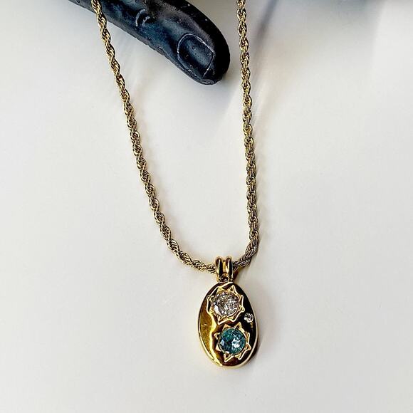 NEW Gold & Blue Crystal Pendant Necklace - Picture 7 of 10